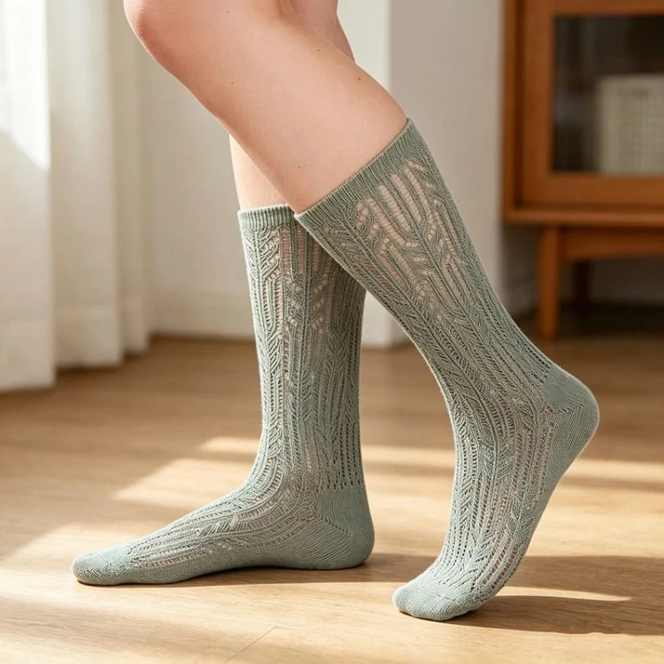 Custom Breathable Hollow Knit Crew Socks factory