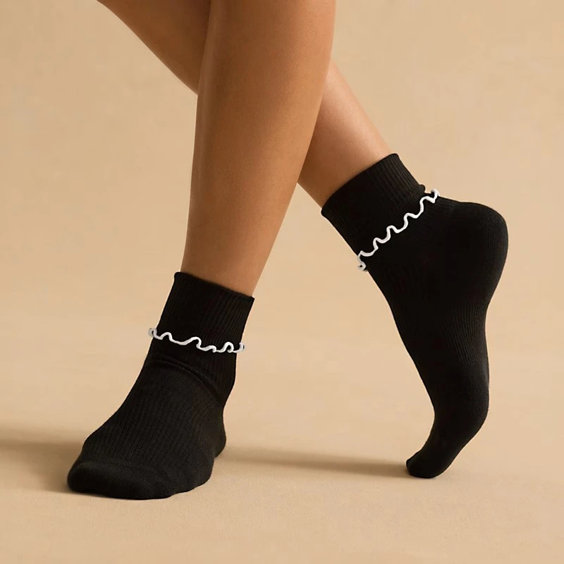CUSTOM CONTRAST RUFFLE RIBBED ANKLE SOCKS high quality