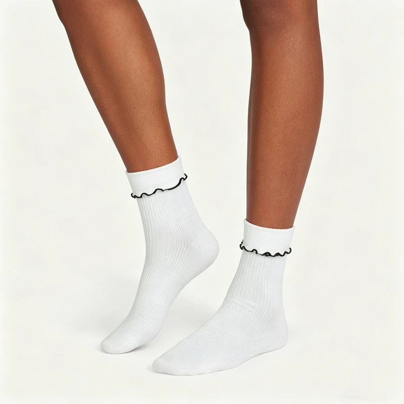 CUSTOM CONTRAST RUFFLE RIBBED ANKLE SOCKS manufacturers