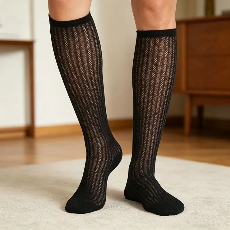 Custom Elegant Fine Rib Knee-High Socks high quality